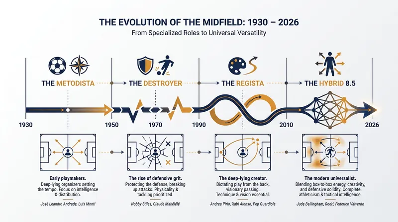 The tactical evolution of the central midfielder over 90 years of World Cup history.
