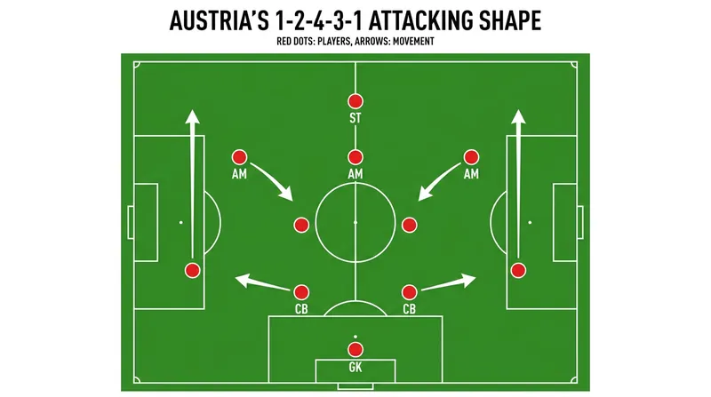 In possession, Austria's wingers move centrally, allowing the fullbacks to provide attacking width.