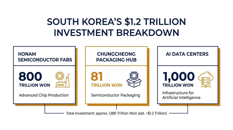 The 'triple axis' investment plan allocates funds across fabrication, packaging, and data centers.