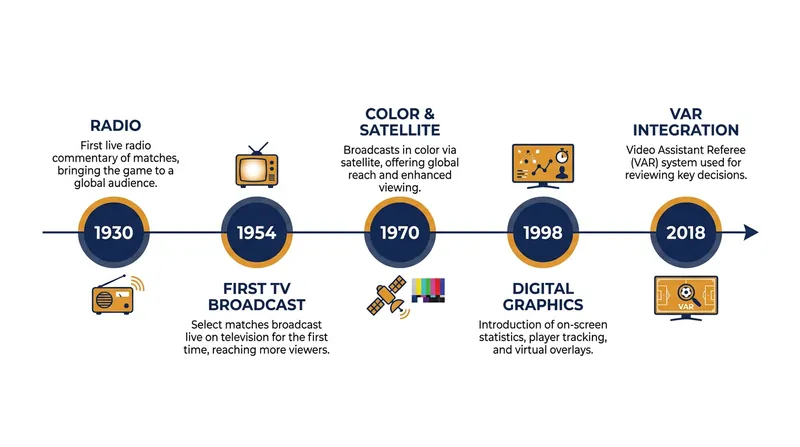 Key technological milestones that defined the evolution of the World Cup broadcast.