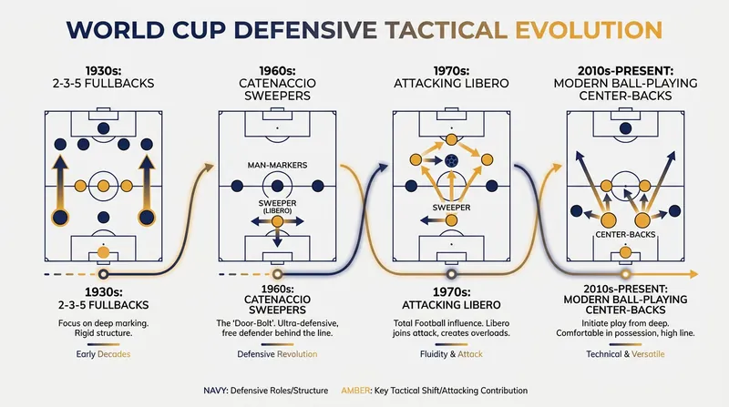 How the role of the central defender has evolved over a century of World Cup tactics.