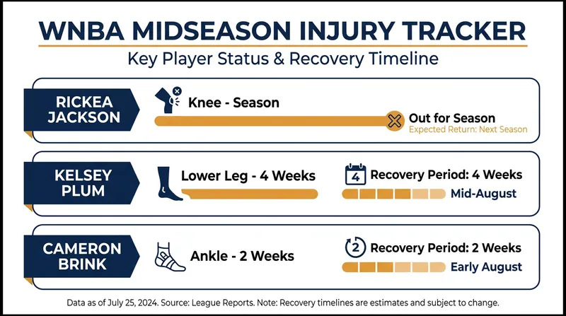 Key WNBA players currently sidelined and their expected evaluation timelines.