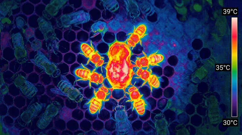 Queen cell builders maintain elevated body temperatures to incubate the developing royal larva.