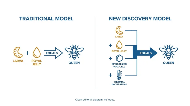 The new model of queen bee development incorporates physical architecture and thermal regulation alongside diet.