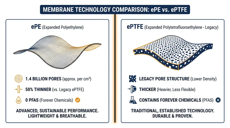 The structural differences between legacy ePTFE membranes and the new compliant ePE standard.