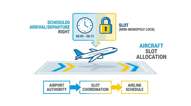 At capacity-constrained airports, a slot grants an airline the exclusive right to operate a flight at a specific time, acting as a highly valuable mini-monopoly.