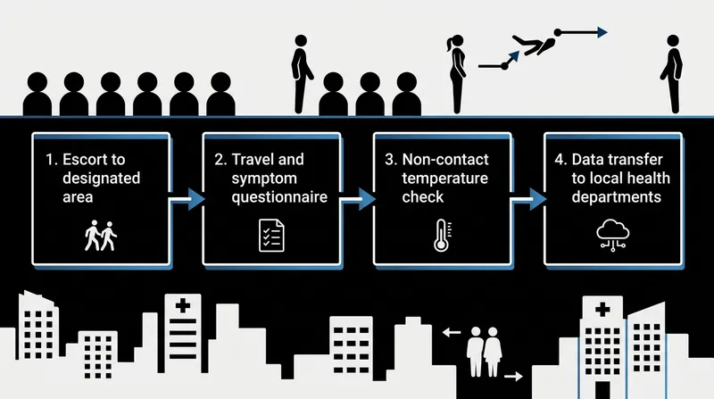 The CDC's non-invasive entry screening process focuses on data collection and vital sign baselines.