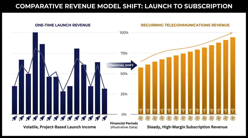 Telecommunications subscriptions offer space companies a stable, recurring revenue stream compared to the volatility of launch services.
