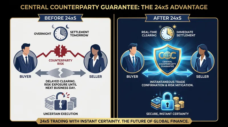 By applying the clearing guarantee immediately, the NSCC neutralizes the systemic risk of overnight defaults.