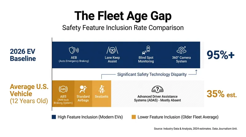 Comparing new, sensor-equipped vehicles to the aging national fleet naturally skews safety outcomes.