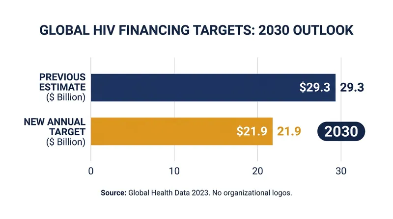 The new $21.9 billion annual target reflects recent price reductions in HIV therapeutics and diagnostics.