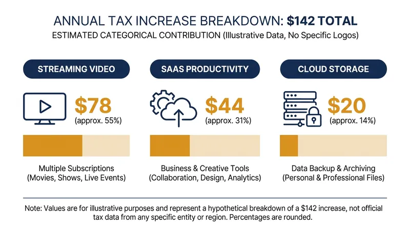 The average household will pay an estimated $142 more per year in taxes on existing digital subscriptions.