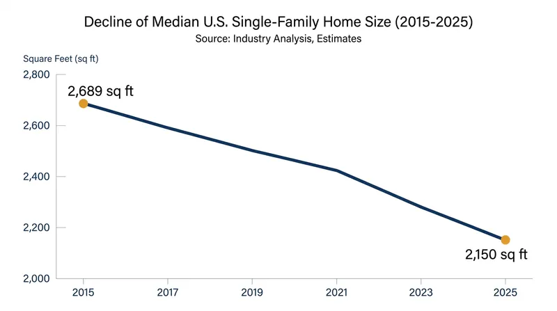 The median size of a newly built U.S. home has fallen to its lowest level in 15 years.