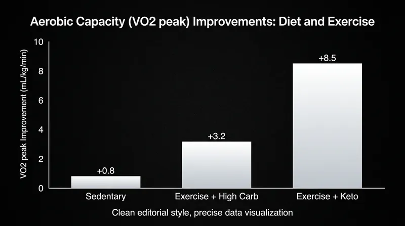 Mice on a ketogenic diet experienced significantly higher VO2 peak improvements compared to those on a high-carbohydrate diet.