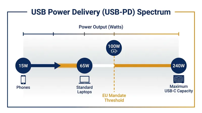 The 100W threshold covers the vast majority of consumer and business laptops.
