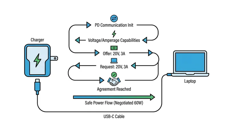 USB-C uses a digital handshake to ensure a high-wattage charger doesn't overpower a smaller device.