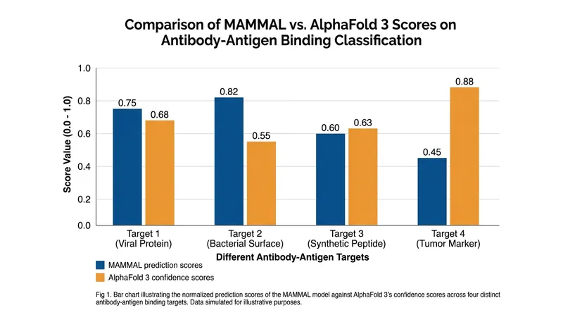 In specific antibody-antigen binding tests, MAMMAL outperformed AlphaFold 3 on five out of seven targets.