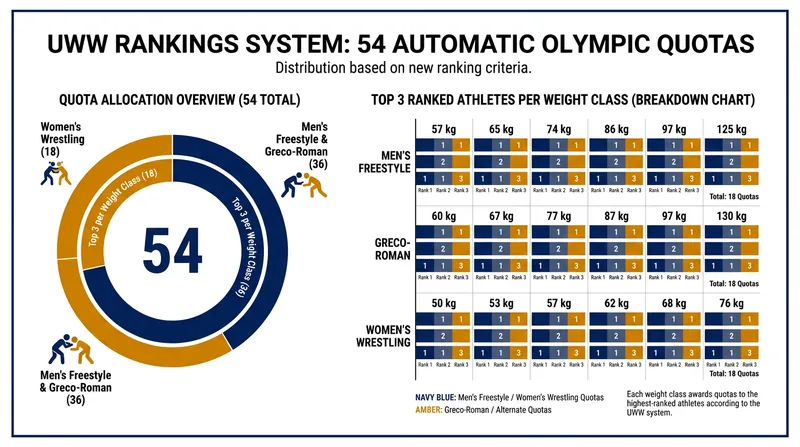 Under the new LA28 rules, 54 Olympic quotas are awarded directly through the global standings.