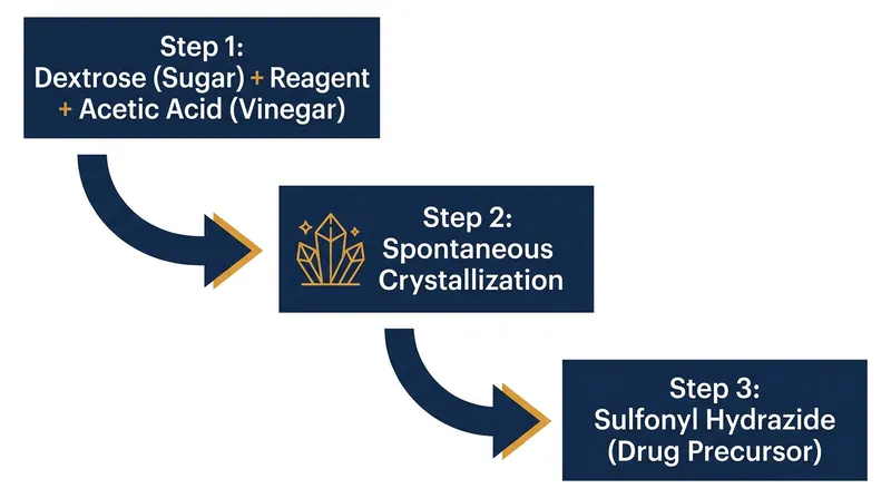 The new synthesis route bypasses multi-step purification, allowing the crucial drug precursor to simply crystallize out of the acidic solution.