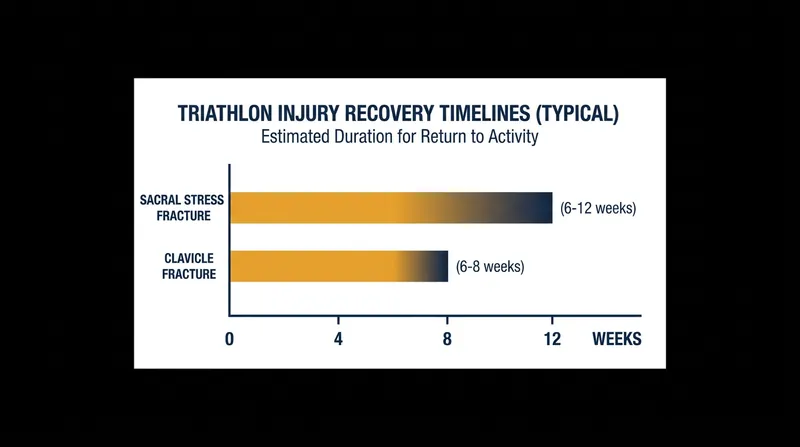 Typical recovery timelines for common severe triathlon injuries.
