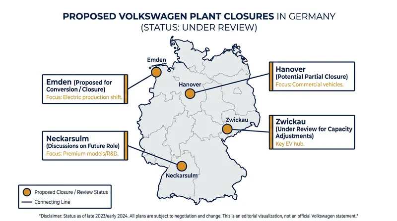 The four German facilities slated for potential closure currently employ more than 45,000 workers.