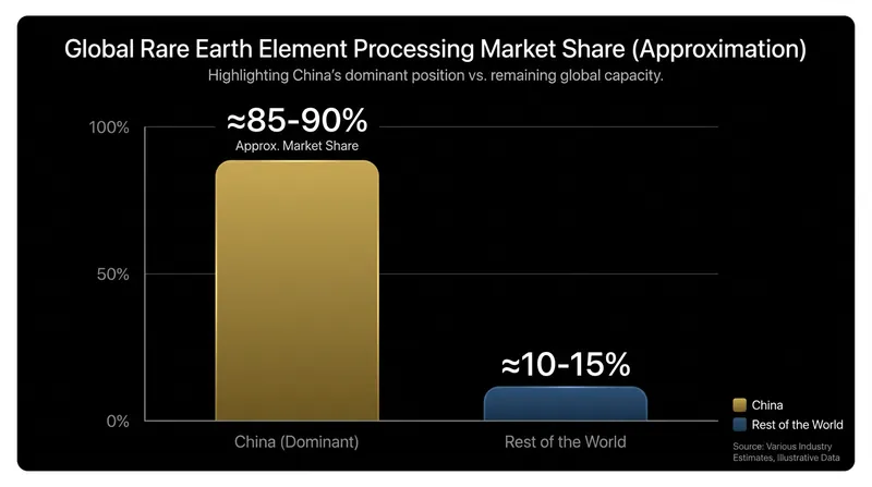 China maintains a dominant grip on the processing of critical minerals required for defense manufacturing.