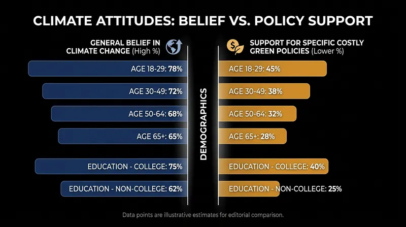 Polling consistently shows a gap between acknowledging climate change and supporting costly interventions.