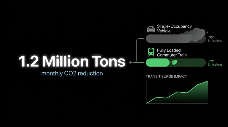 The 21% ridership surge is removing an estimated 1.2 million tons of carbon emissions monthly.