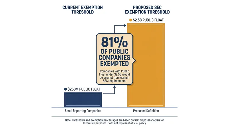 The proposal would raise the exemption threshold tenfold, capturing the vast majority of non-S&P 500 firms.
