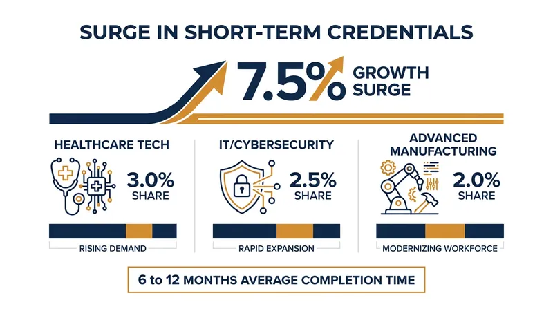 Short-term certificates, which bypass general education requirements for immediate skills training, saw the highest growth of any credential type.