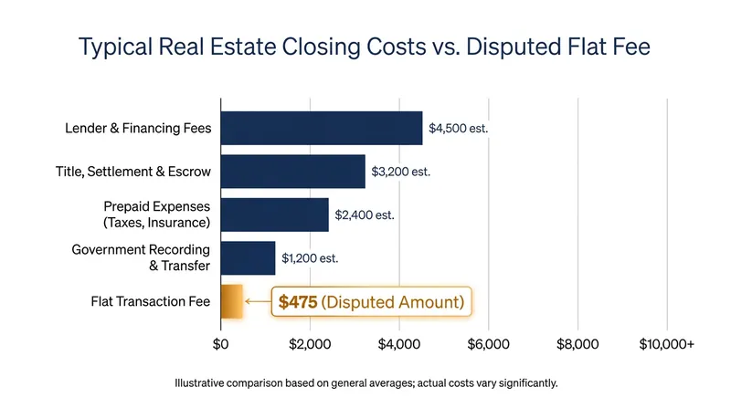The disputed $475 fee represents a flat administrative charge added at closing.