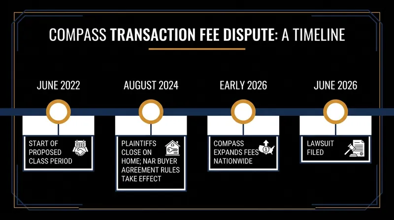 Timeline of the transaction fee rollout and subsequent legal challenge.