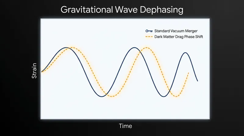 The drag from a dark matter halo causes the merging black holes to lose energy faster, shifting the phase of the emitted gravitational waves.