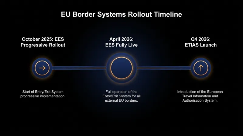 The phased implementation timeline for Europe's digital border overhaul.