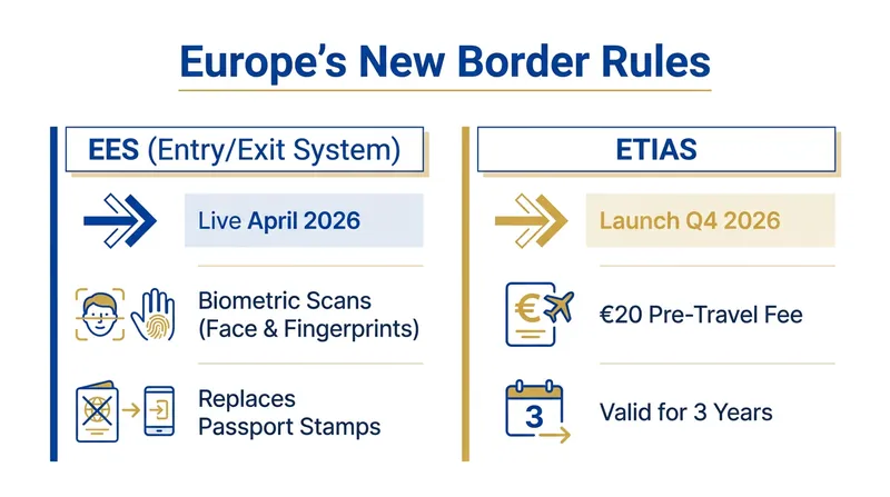 Understanding the difference between the physical border checks (EES) and the upcoming pre-travel authorization (ETIAS).