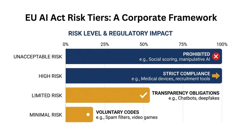 The EU AI Act classifies artificial intelligence systems into four distinct risk categories.