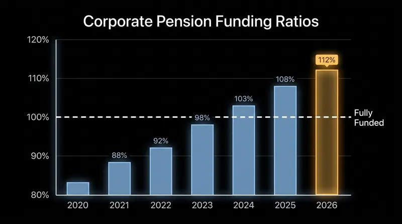 Average corporate pension funding ratios have surged past 112%, triggering the current wave of de-risking deals.