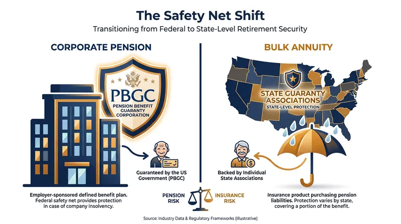 When a pension is transferred, the ultimate backstop shifts from a federal agency to state-level insurance guaranty associations.