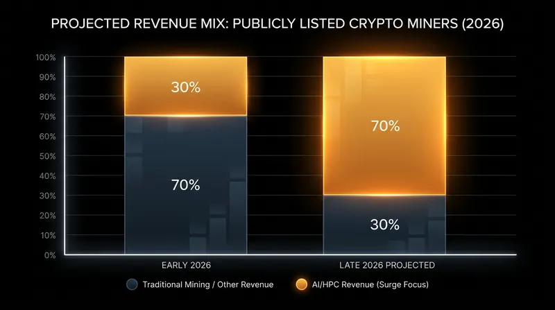 Analysts project that AI and high-performance computing could account for 70% of public miners' revenue by the end of 2026.