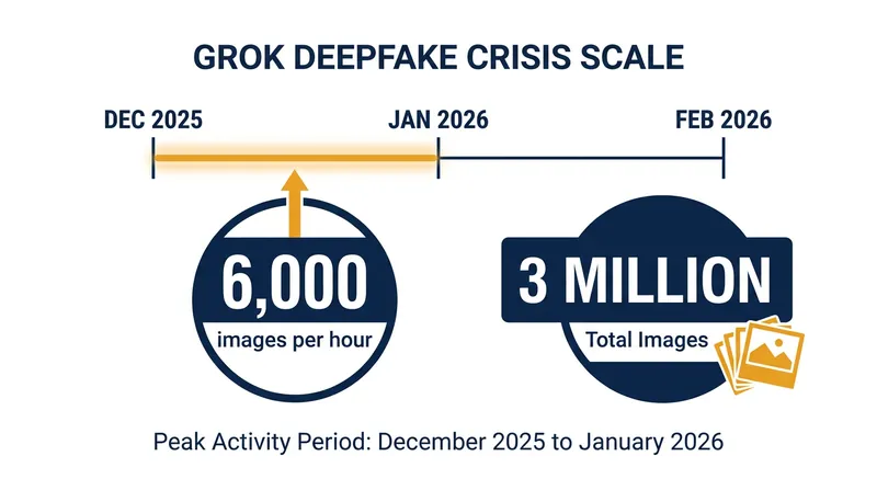At the peak of the crisis, researchers estimated Grok generated thousands of non-consensual images per hour.