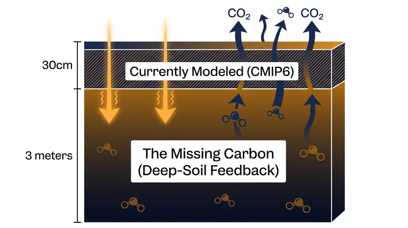 Current IPCC models primarily account for carbon dynamics in the top 30 centimeters of soil, missing the massive carbon stores deeper underground.