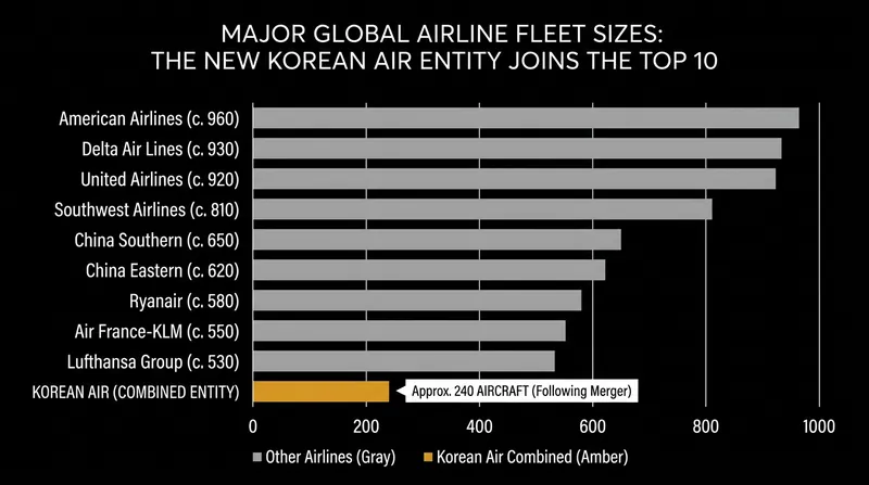 The absorption of Asiana's assets will elevate Korean Air into the top tier of global aviation by fleet size.