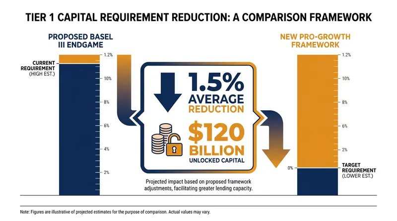 The new framework reduces capital requirements by an average of 1.5 percentage points, unlocking roughly $120 billion.