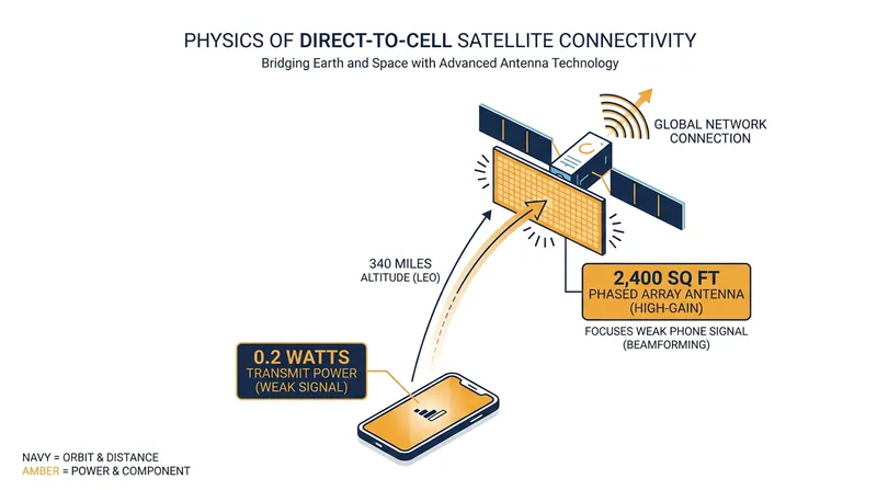 To catch the faint 0.2-watt signal from a smartphone, low Earth orbit satellites require massive phased array antennas.