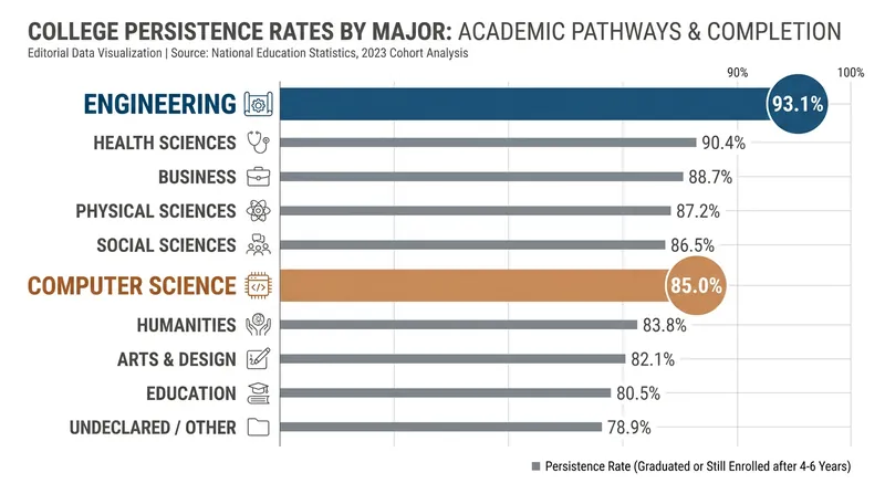 Engineering majors demonstrated the highest persistence rate among the top ten bachelor's degree fields.