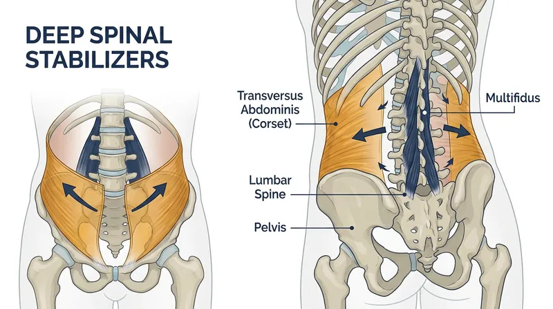 Pilates specifically targets the transversus abdominis and multifidus, muscles that act as an internal corset to stabilize the lower spine.