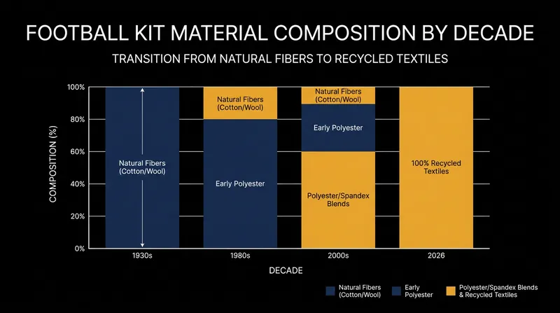 The material composition of elite football kits has entirely shifted away from virgin plastics toward circular textiles.
