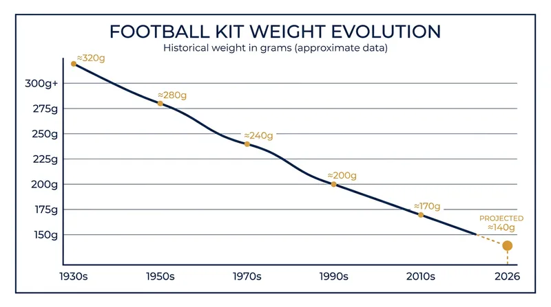 The average weight of a World Cup jersey has plummeted as manufacturers shifted from natural fibers to advanced synthetics.