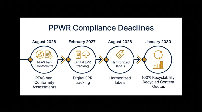 Key compliance deadlines under the new EU Packaging and Packaging Waste Regulation.