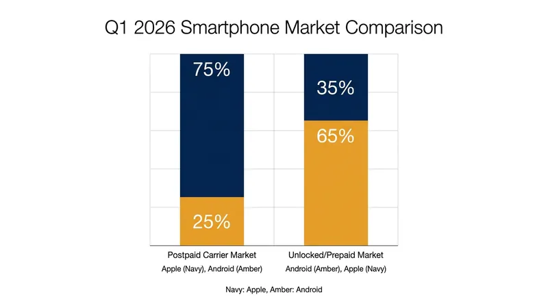 Android continues to hold a commanding lead in the unlocked and prepaid smartphone markets, bypassing carrier financing.